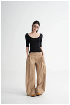 Lyocell Open-Back Fitted Mid-Sleeve T-Shirt