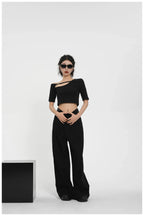 Asymmetric One-Shoulder Cropped Stretch T-Shirt