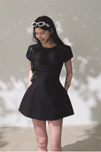 Detachable Crocheted Peter Pan Collar Cinched-Waist Mini Dress