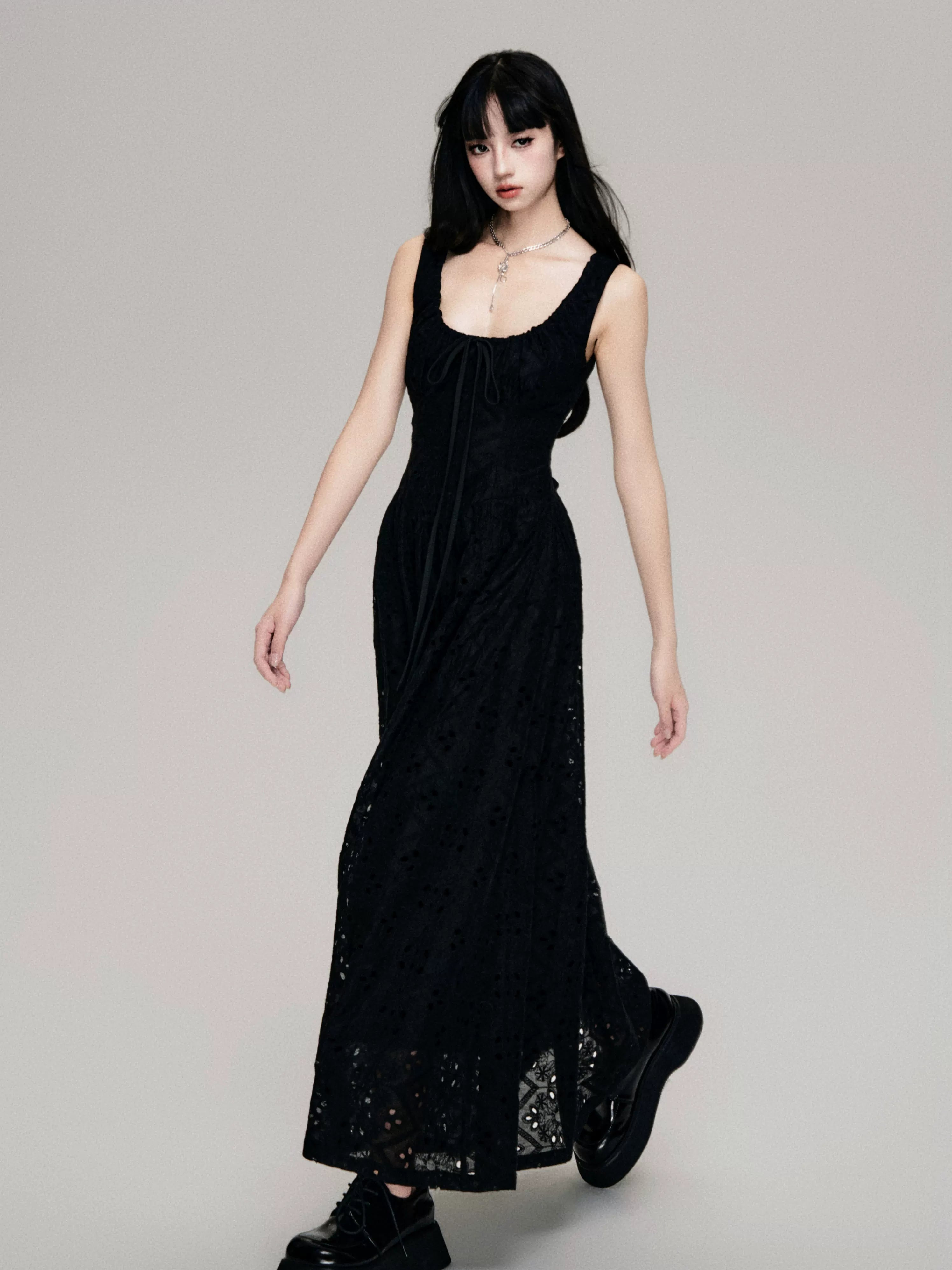 Cutout French Sleeveless Maxi Dress