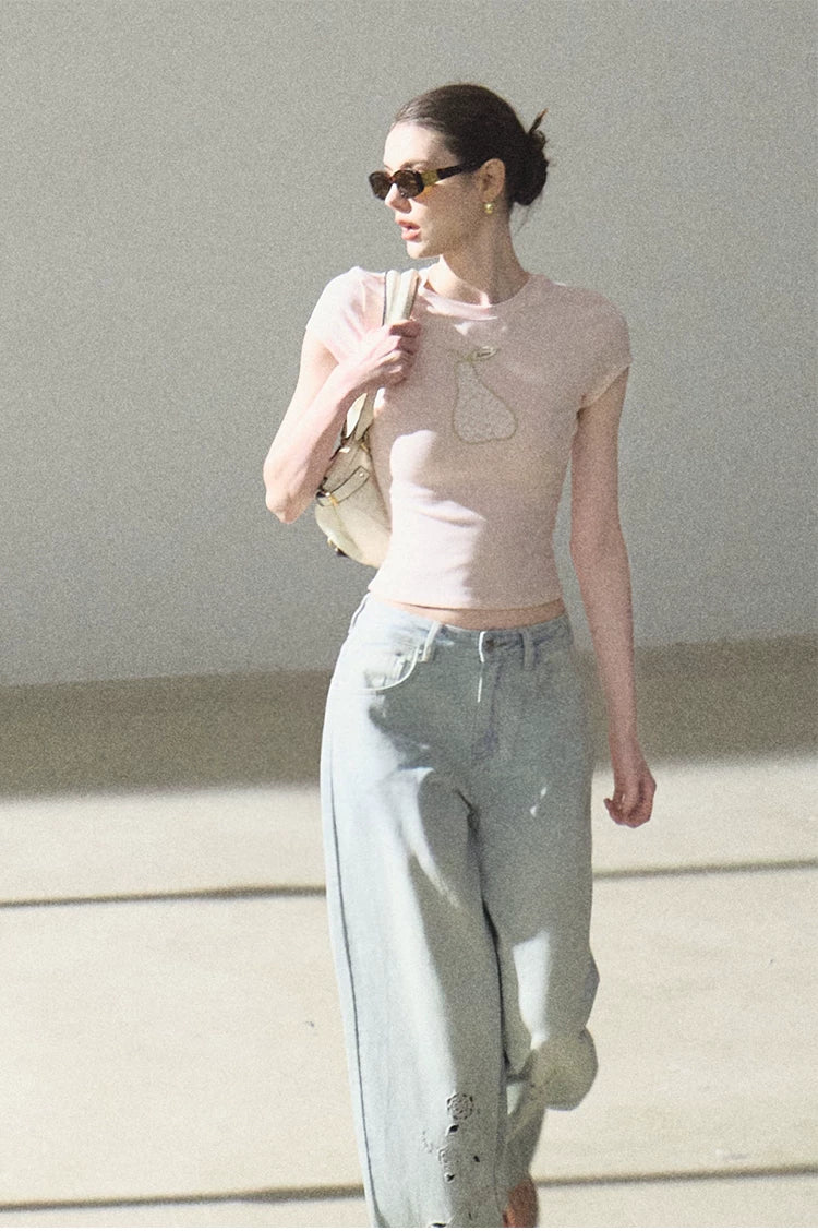 Bohemian Cut-Out Embroidered Wide-Leg Denim Trousers