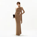One-Shoulder Mesh Cut-Out Maxi Dress