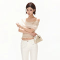 French Romantic Lace Off-Shoulder Knit Top