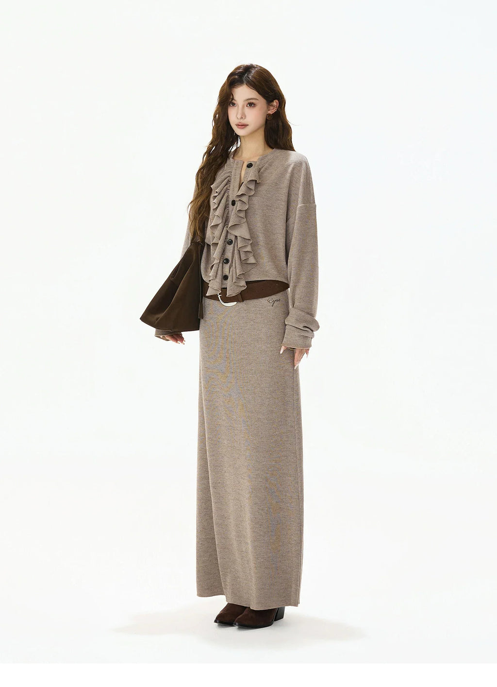 Logo-Embroidered High-Waist Knit Maxi Skirt