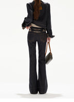 Plaid Mid-Rise Flared Wide-Leg Jeans