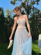 Blue Lily Strapless Corset Top & Mesh Skirt Set