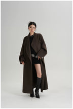 Asymmetric Button Long Wool Coat