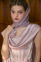 French Romantic Purple Satin Corset Dress