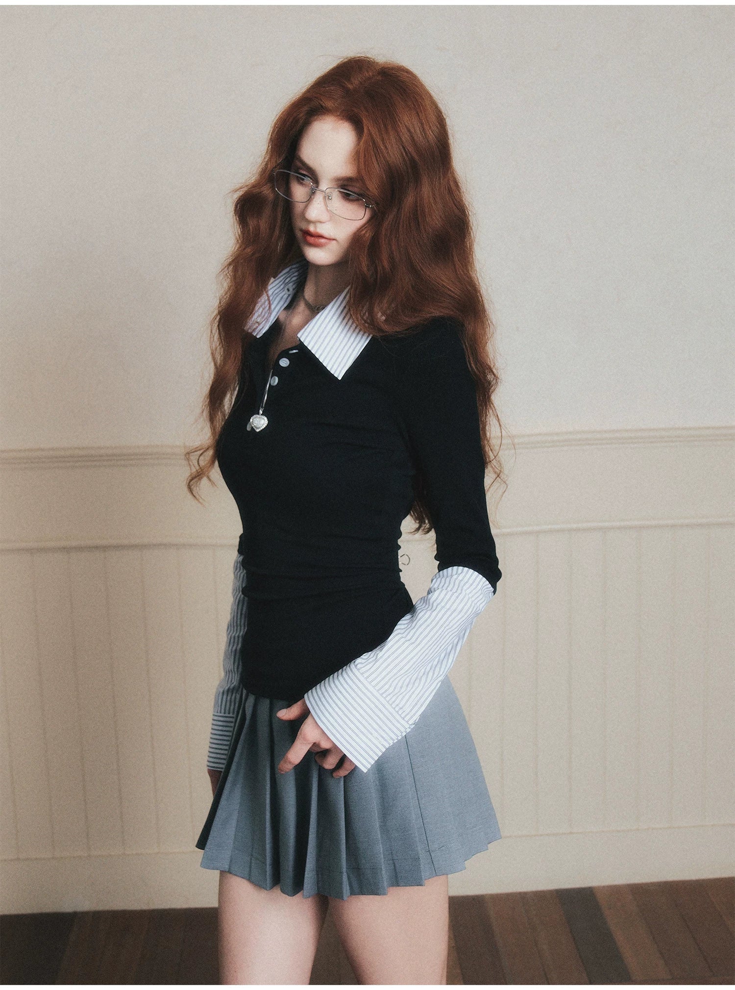 Layered-Style Collar Knit Polo