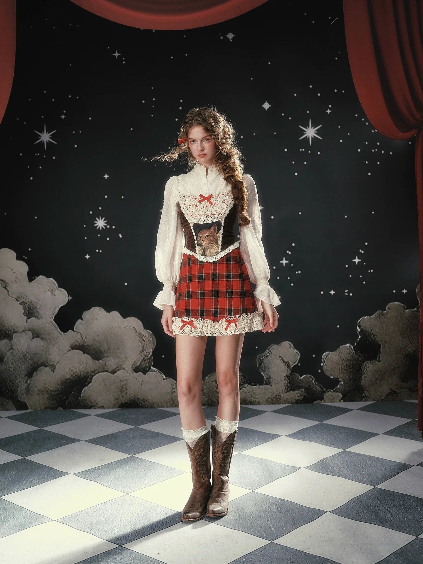 Christmas Night Corset Top & Plaid Skirt Set