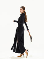 High-Slit Lace-Up Bodycon Maxi Dress