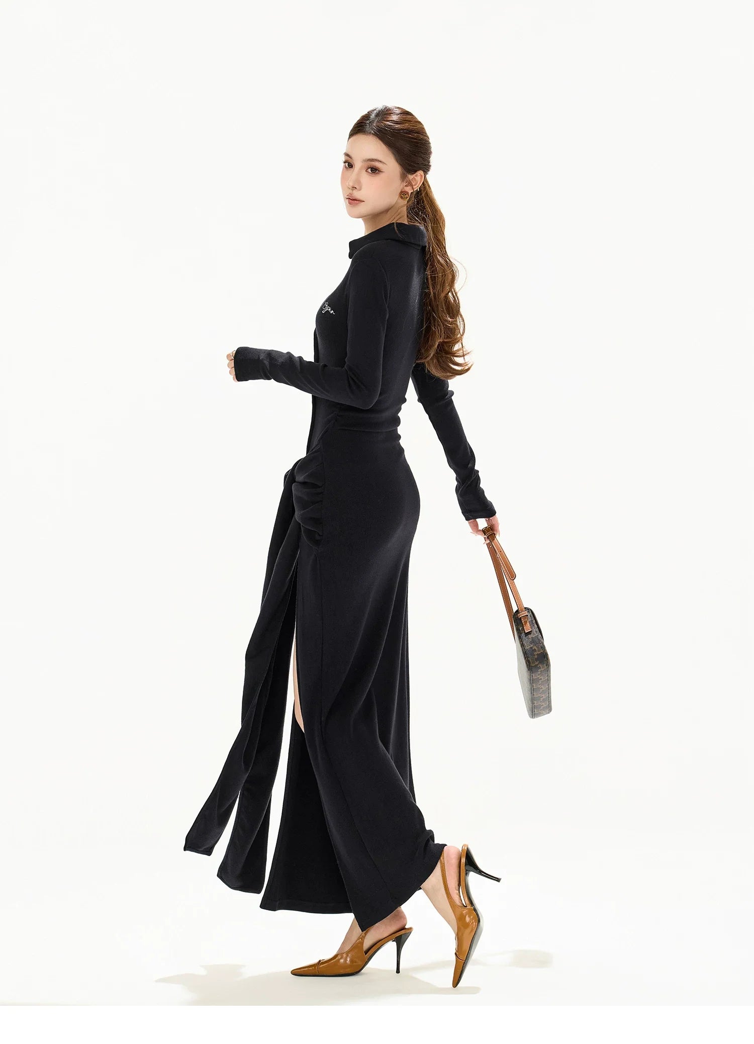 High-Slit Lace-Up Bodycon Maxi Dress