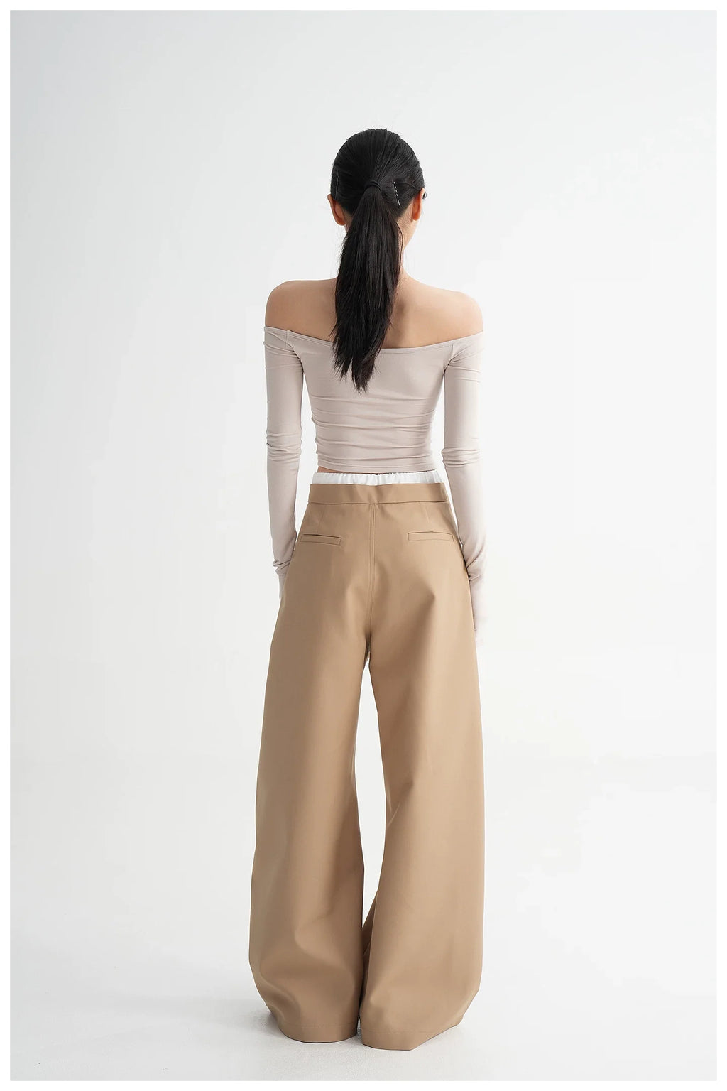 Off-Shoulder Cropped Fitted Long Sleeve T-Shirt