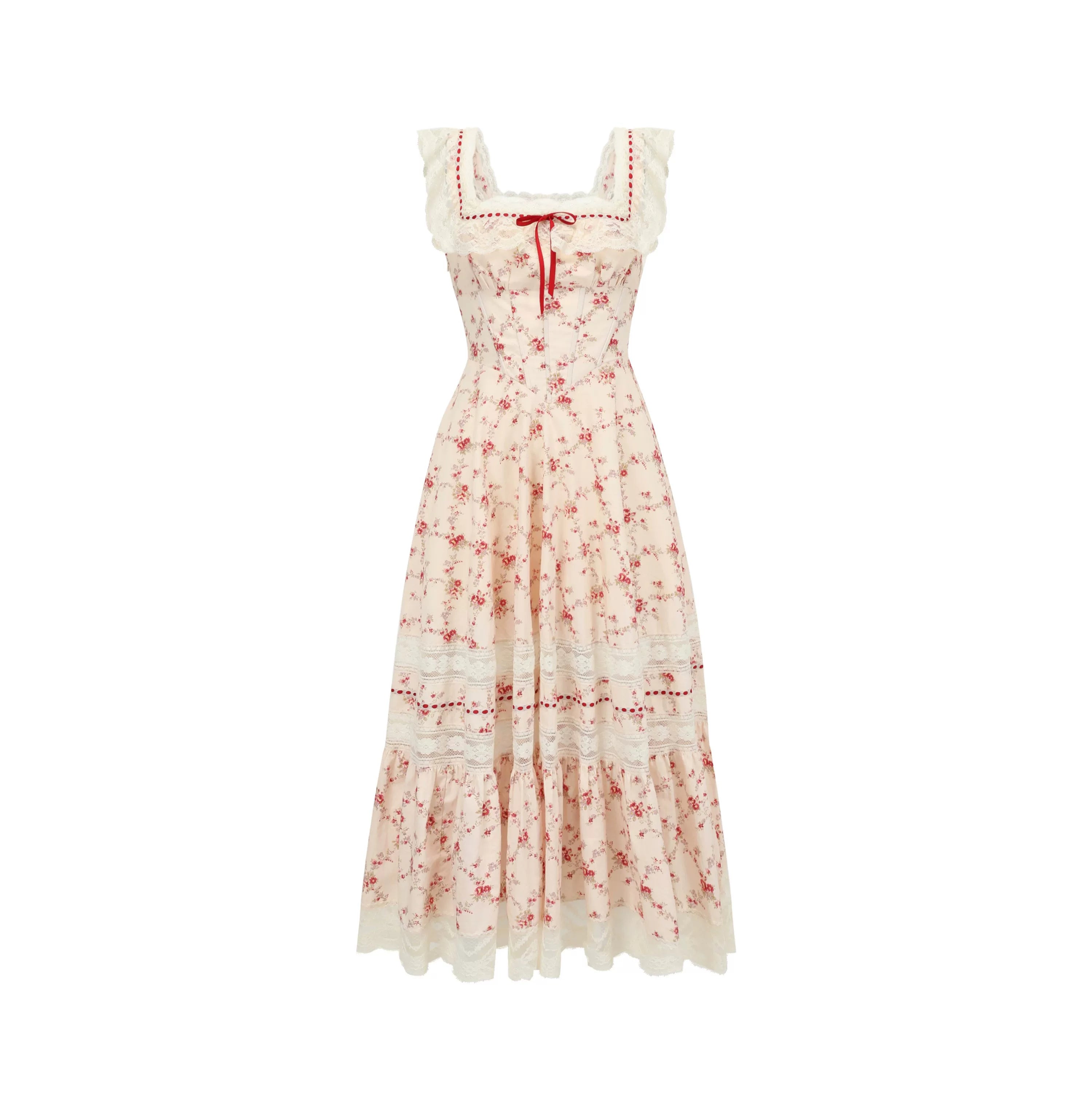 Pastoral Lace Corset Square-Neck Dress