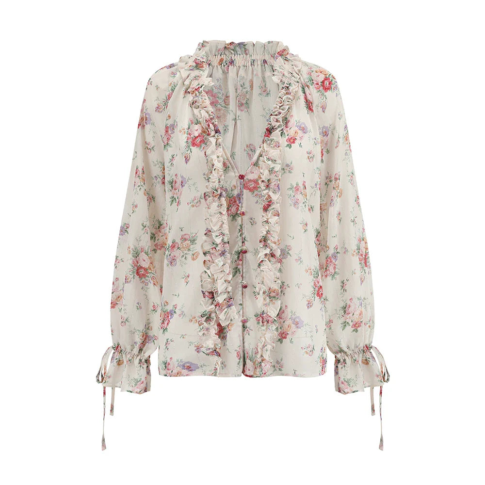 Wisteria Whisper French Romantic Floral Chiffon Shirt