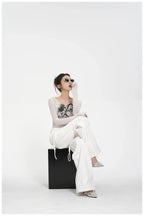 Street-Style Printed Mesh Long-Sleeve T-Shirt