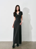 Half-Placket Polo Collar Knit Maxi Dress