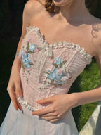 Blue Lily Strapless Corset Top & Mesh Skirt Set
