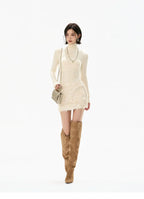 Ivory Sequin Fringe Draped Mini Skirt