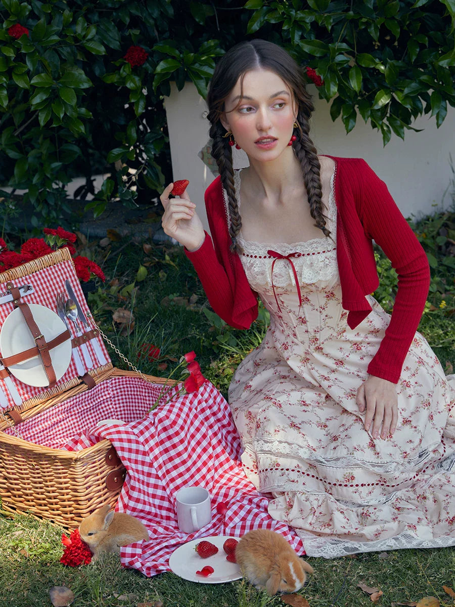 Pastoral Lace Corset Square-Neck Dress