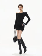 Asymmetric Off-Shoulder Bodycon Mini Dress