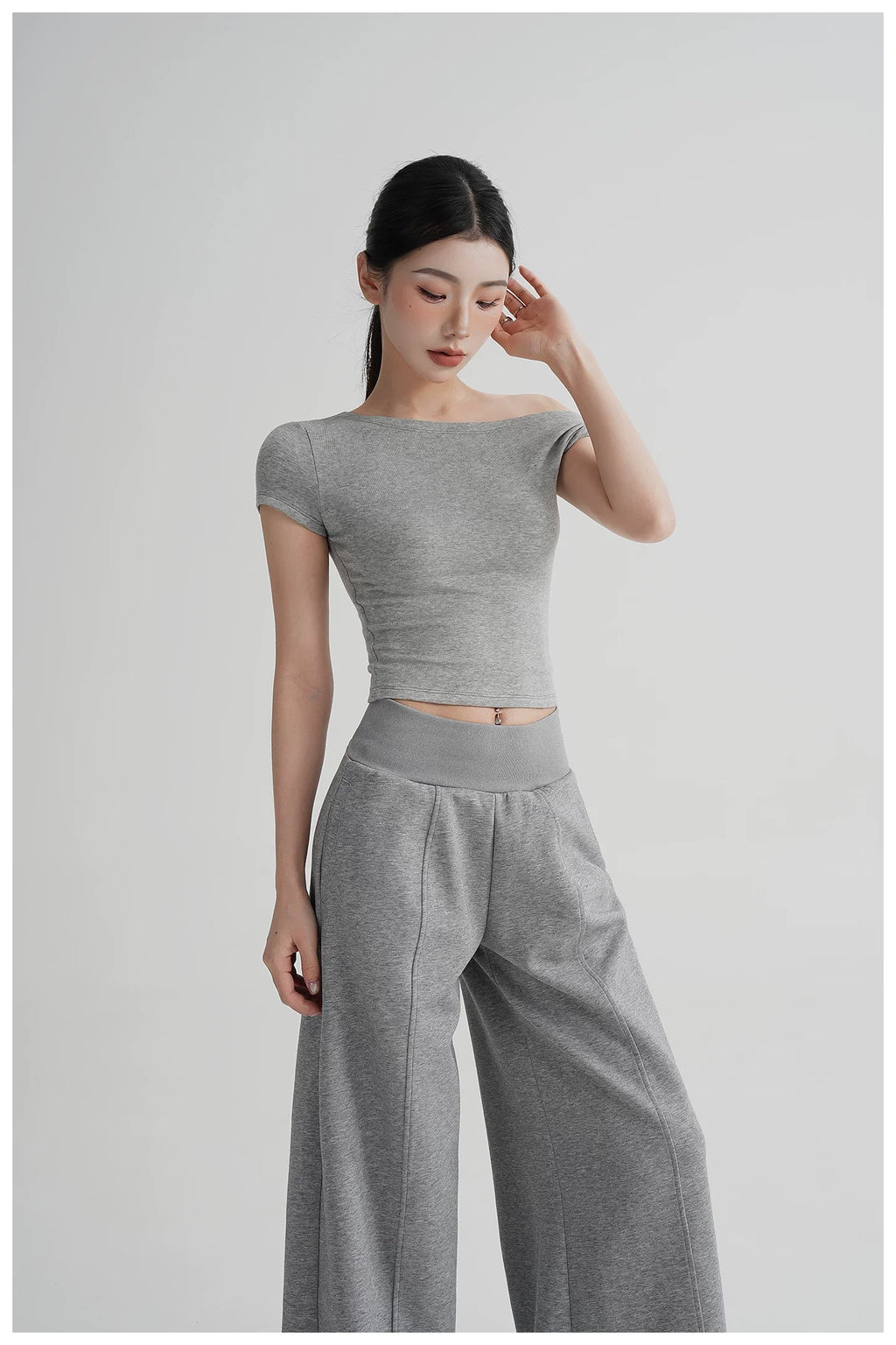 Asymmetric Off-Shoulder Cropped Tee