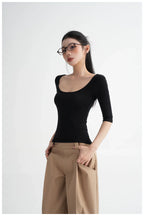Lyocell Open-Back Fitted Mid-Sleeve T-Shirt