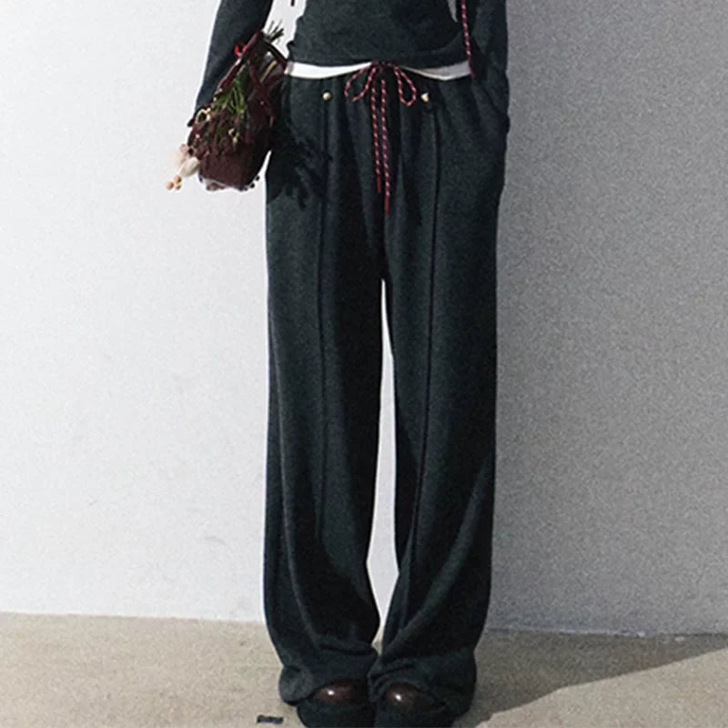 Knit Base Top & Wide-Leg Pants Set