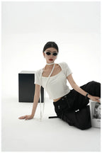 Tie-Detail Square-Neck Cropped T-Shirt