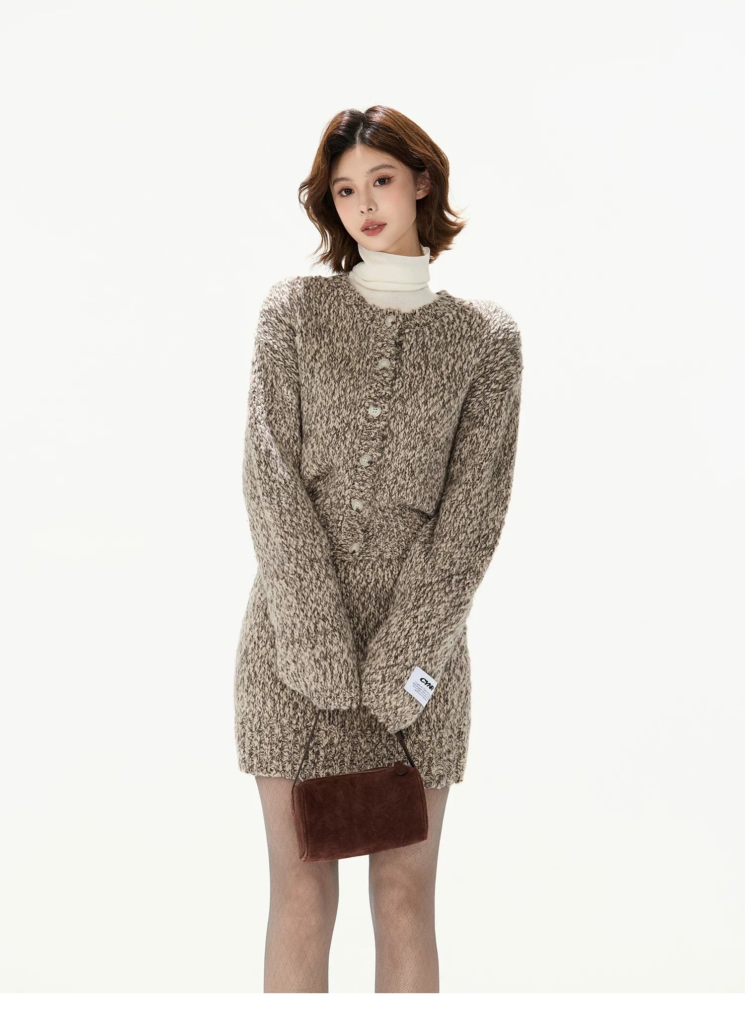 Wool Knit Cardigan & Mini Skirt Set
