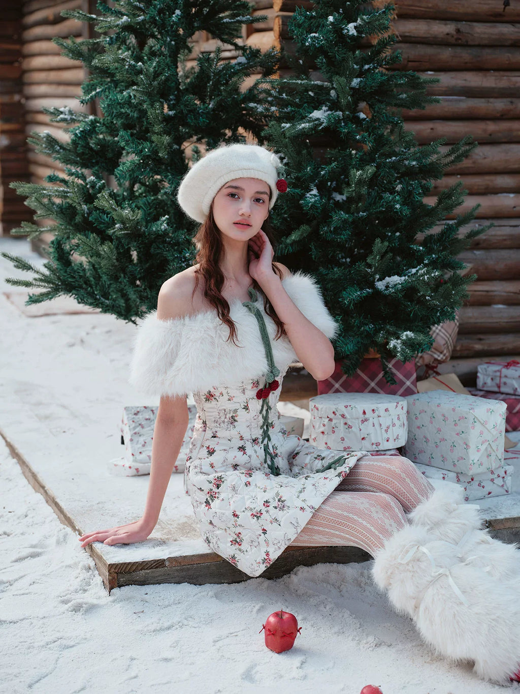 French Playful Quilted Down Dress & Jacket Set