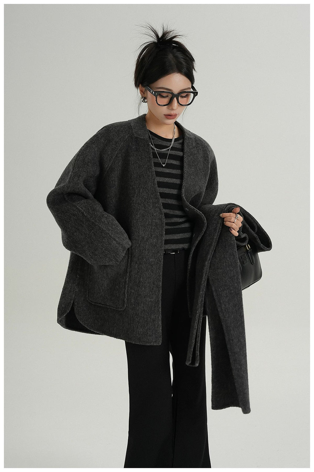 Scarf-Detail Cropped Wool Jacket