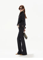 Plaid Mid-Rise Flared Wide-Leg Jeans