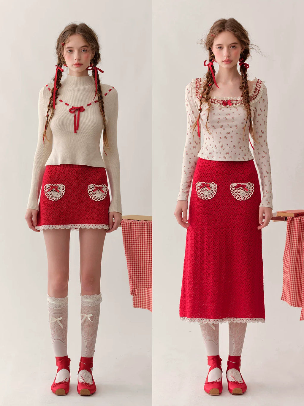 Collegiate White Mock-Neck Knit Top & Skirt Set