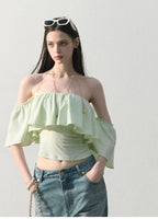 Mint Dream Shimmer Off-Shoulder T-Shirt