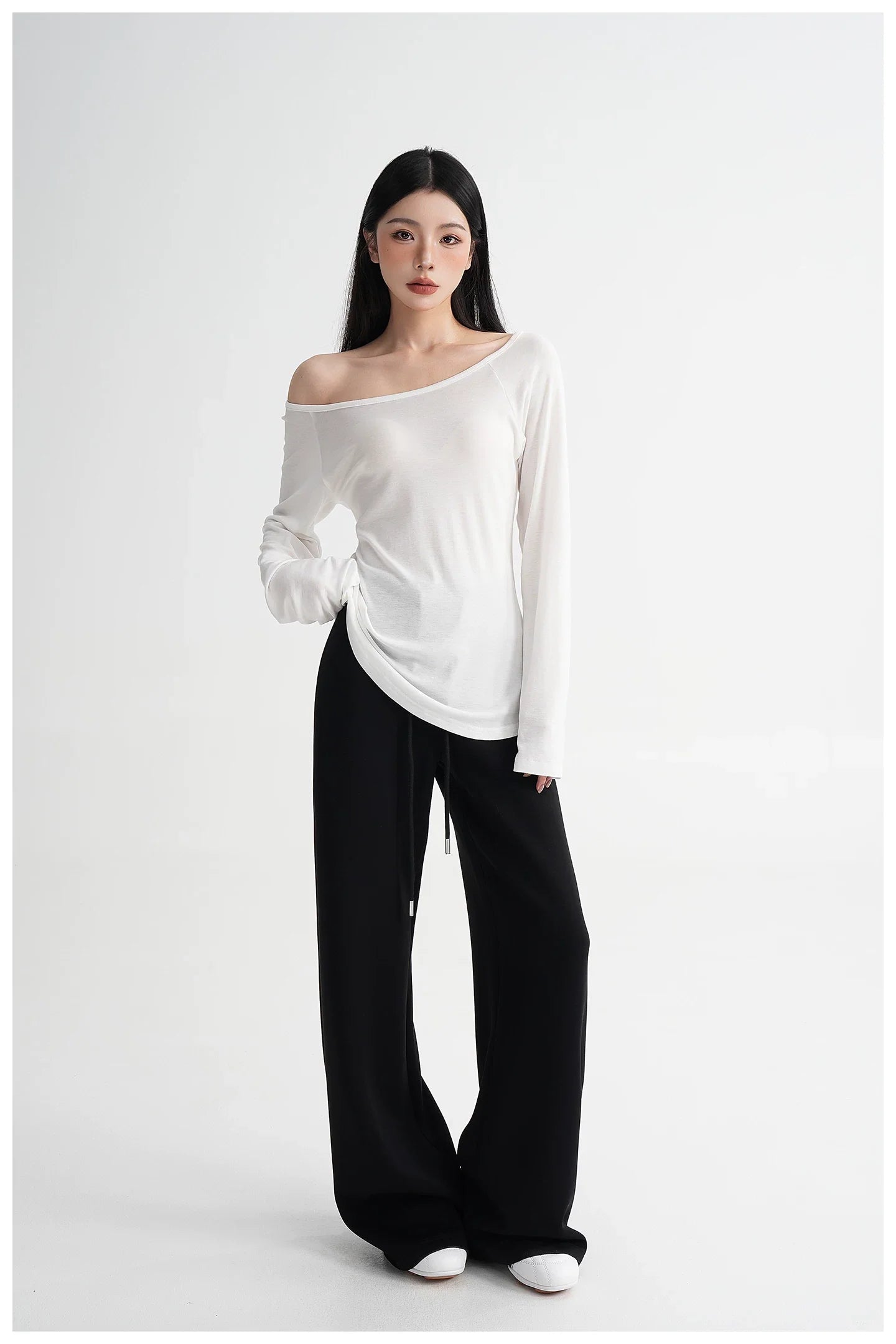 Waist-Cinching Fitted Long Sleeve T-Shirt