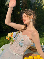 Blue Lily Strapless Corset Top & Mesh Skirt Set