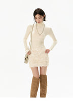 Ivory Sequin Fringe Draped Mini Skirt