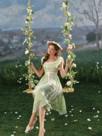 Green Kite Off-Shoulder Lace Fairy Dress
