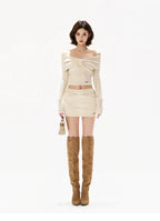 Twist Off-Shoulder Knit Mini Set