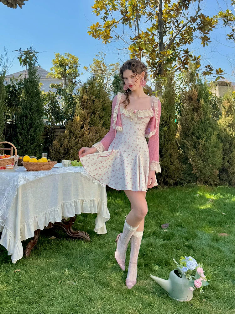 Rose Petite Florist Knit Dress & Cardigan Set