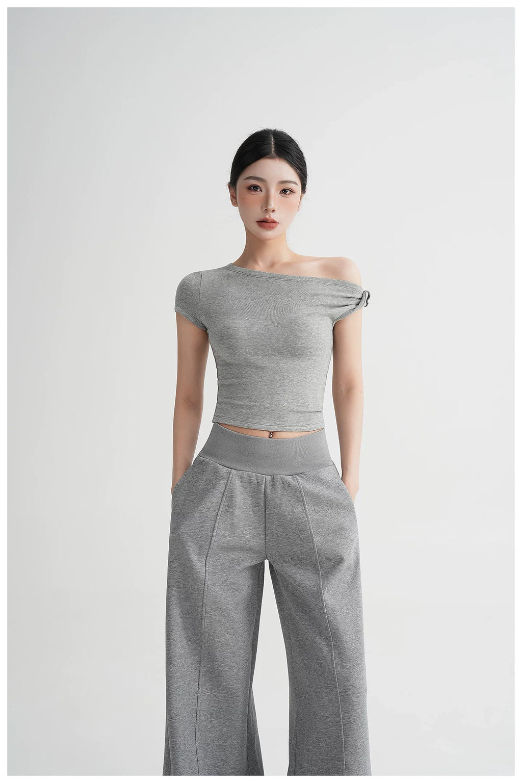 Asymmetric Off-Shoulder Cropped Tee