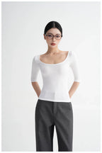 Lyocell Open-Back Fitted Mid-Sleeve T-Shirt