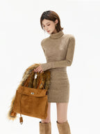 Lace High-Neck Knit Mini Dress