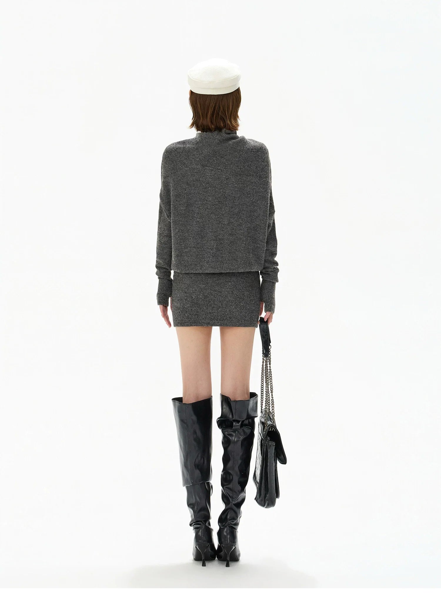 Cowl-Neck Wool Knit Mini Dress