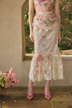 Romantic Oil-Paint Lace Corset Top & Skirt Set
