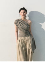 White Jade Asymmetric Draped T-Shirt