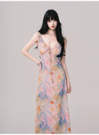 Floral V-Neck French Slip Maxi Dress