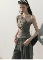 White Jade Asymmetric Draped T-Shirt