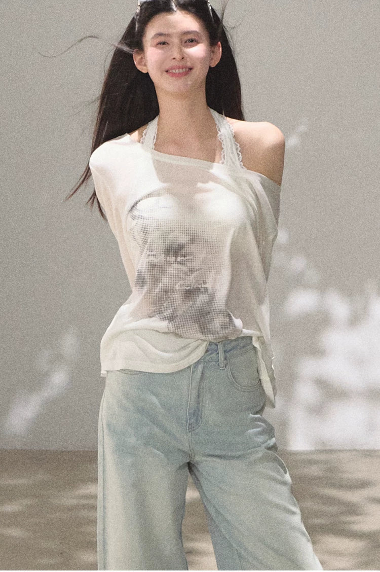 Bohemian Cut-Out Embroidered Wide-Leg Denim Trousers